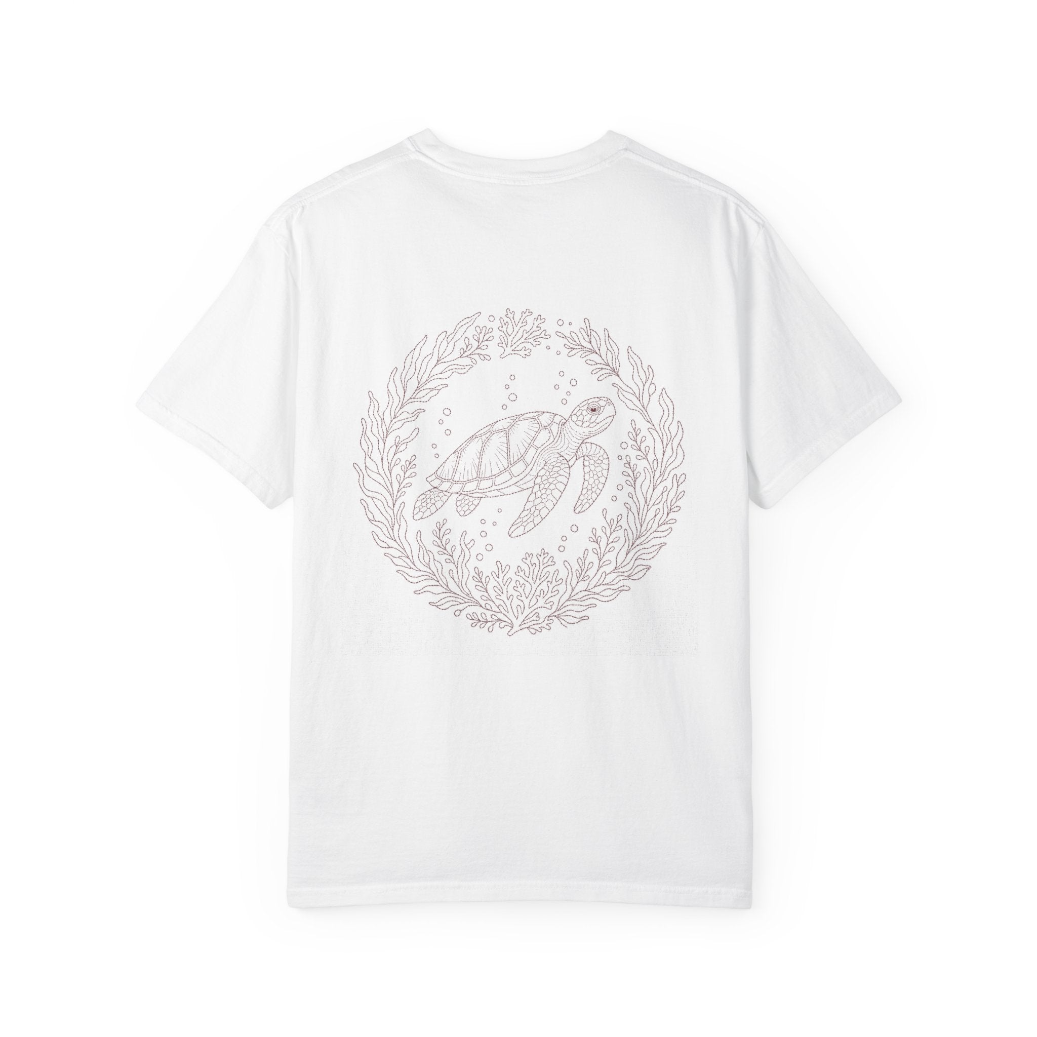 Aruba Sea Turtle Wreath Redwork Tee