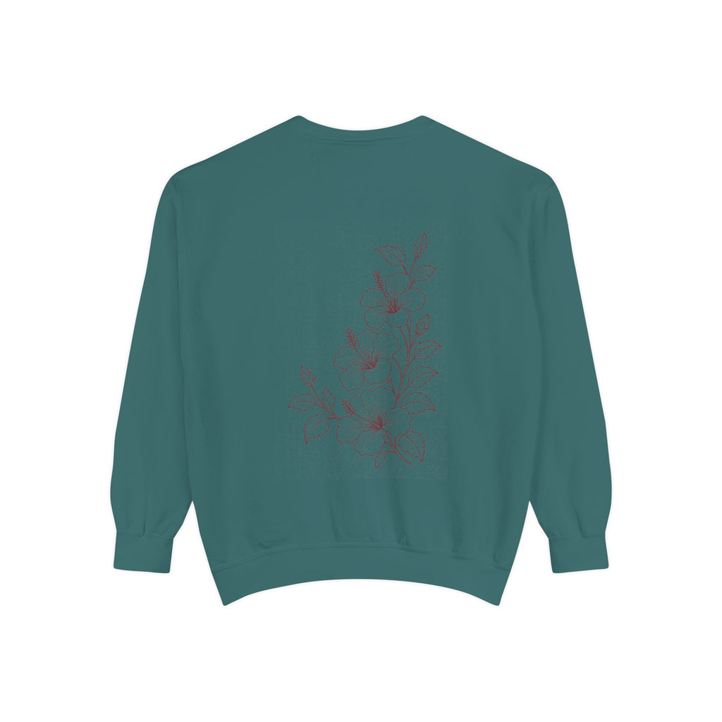 Aruba Hibiscus Spray Redwork Sweatshirt