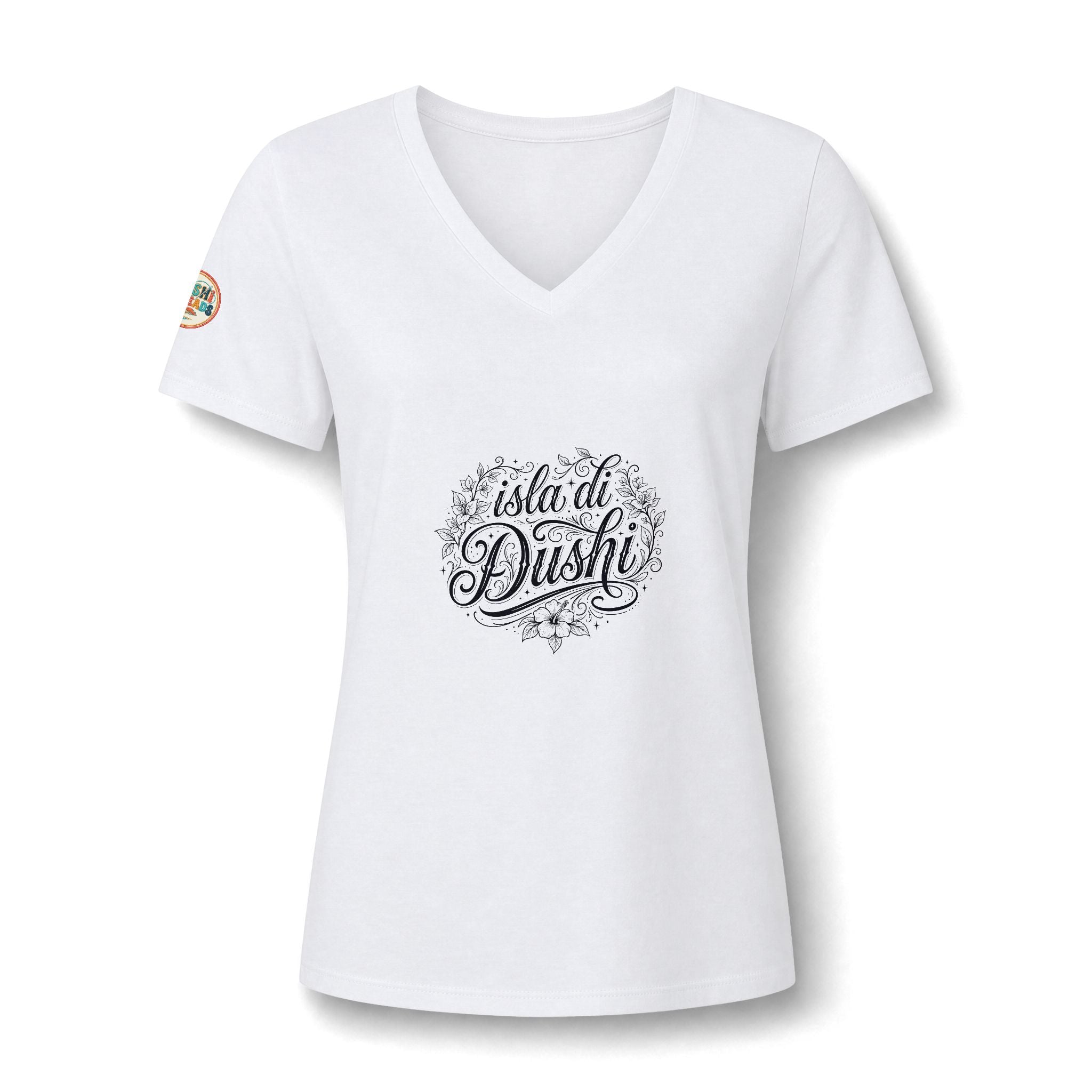 Isla di Dushi Aruba Script V-Neck Tee