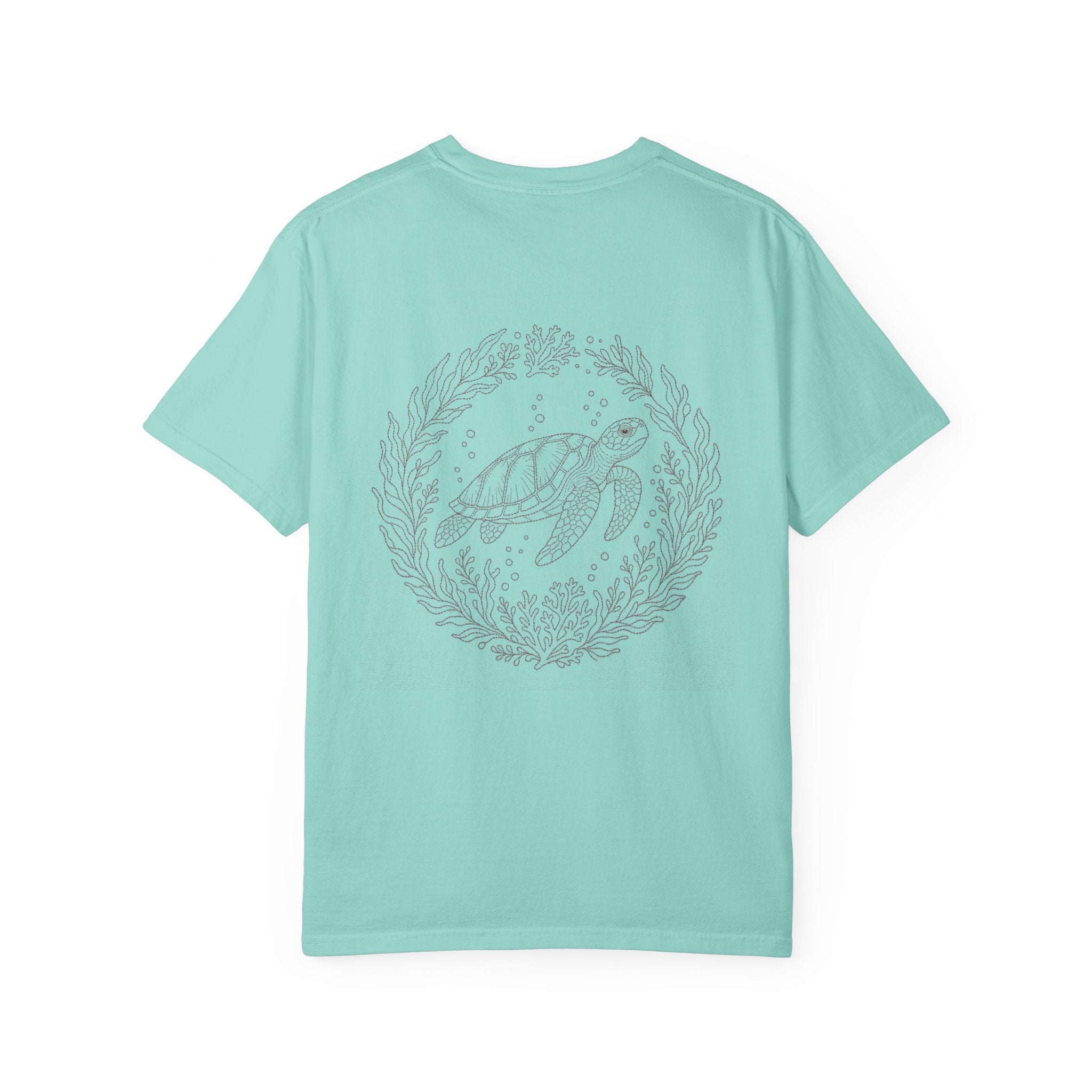 Aruba Sea Turtle Wreath Redwork Tee