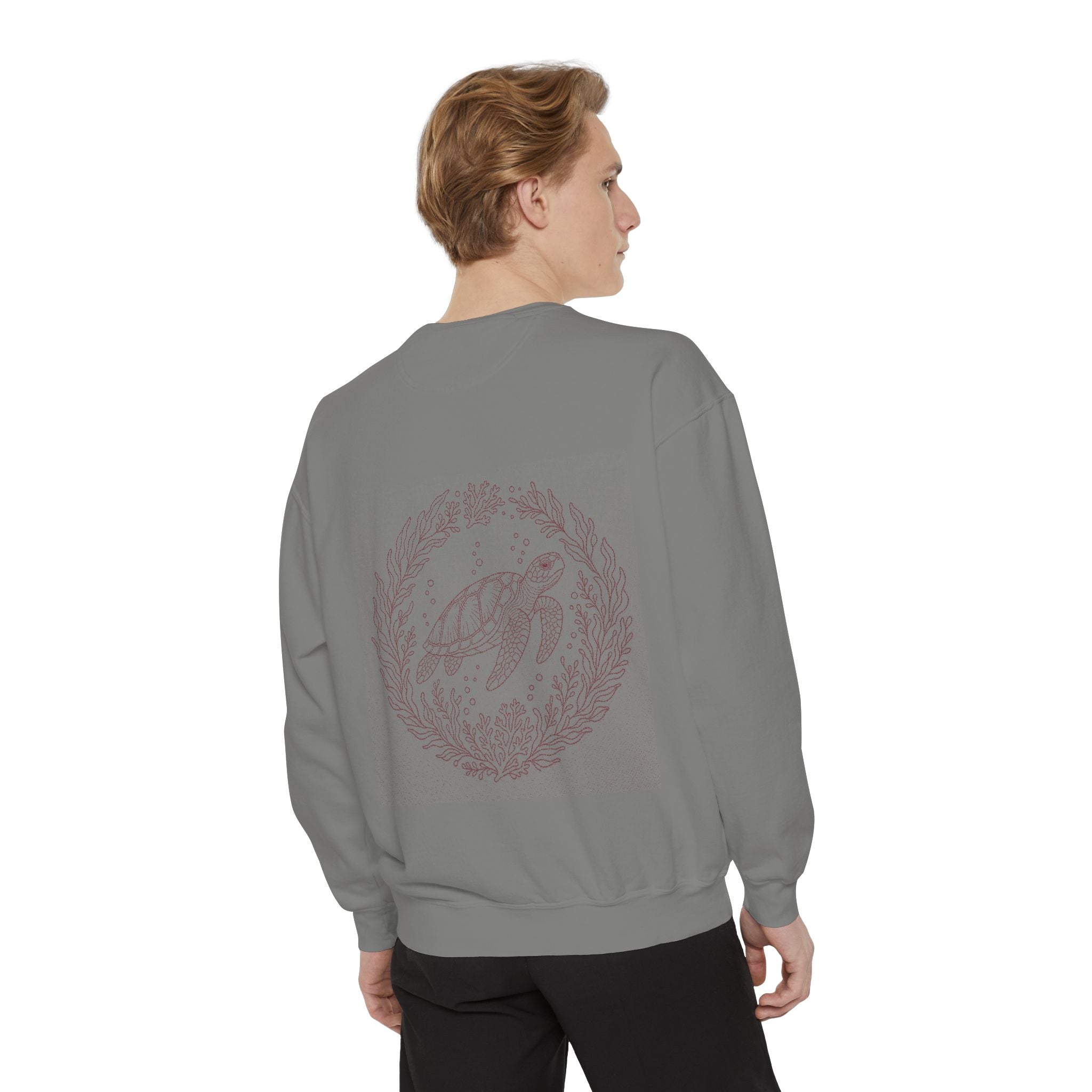 Aruba Sea Turtle Wreath Redwork Sweatshirt