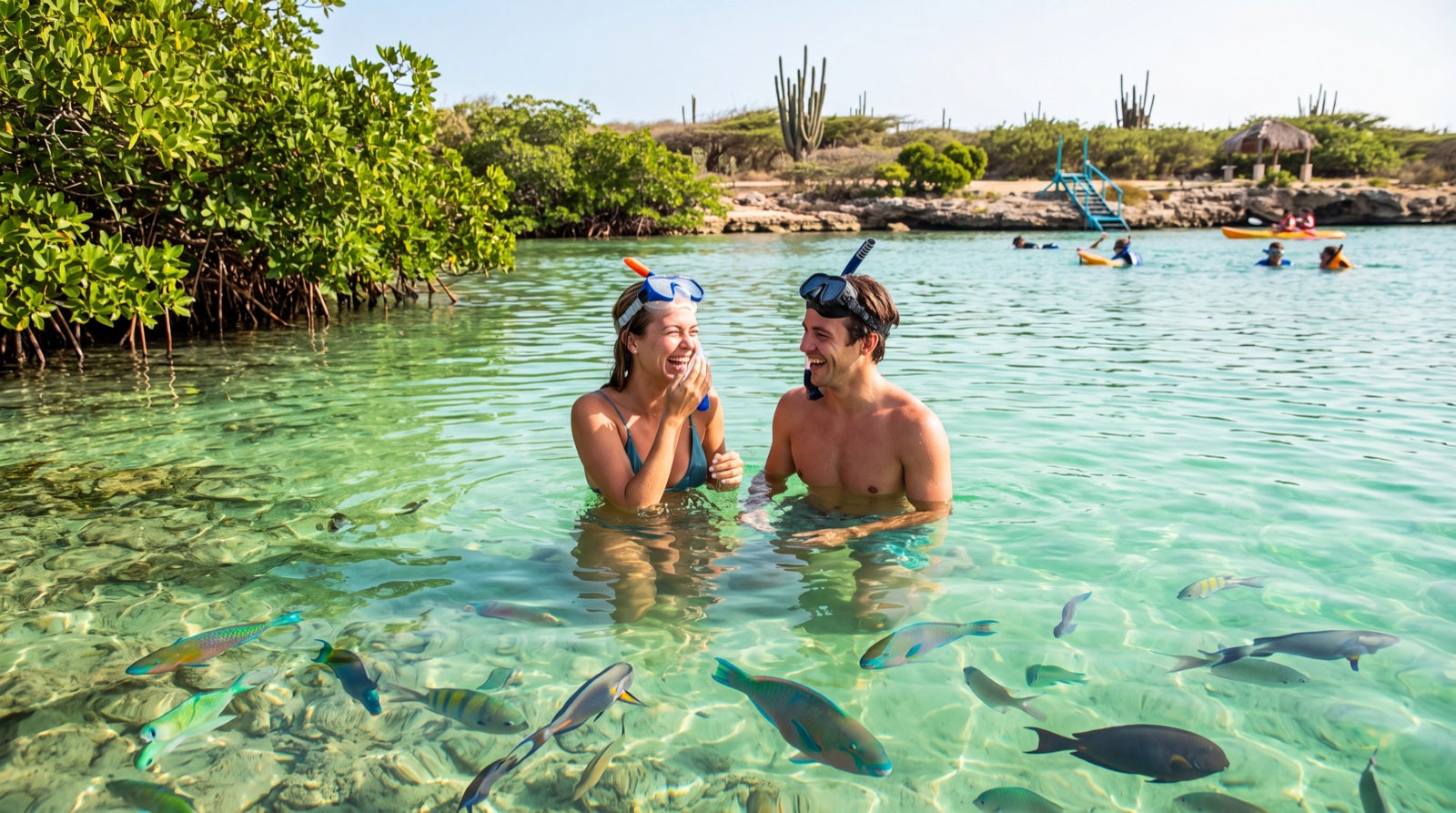 Snorkeling in clear Aruba water