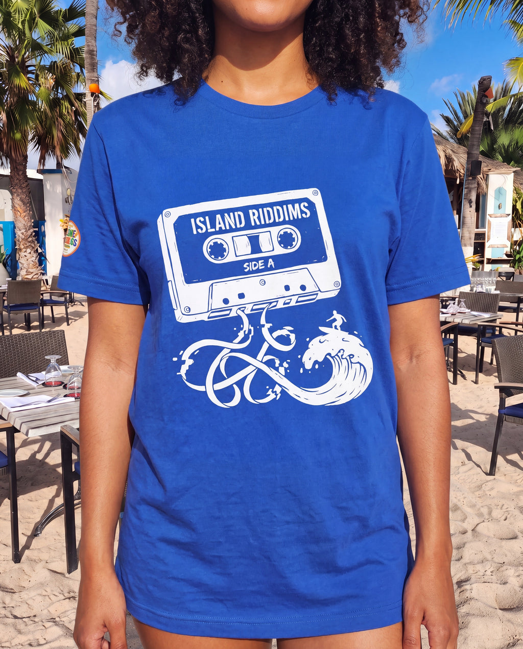 Island Riddims Cassette Tee close-up of the design