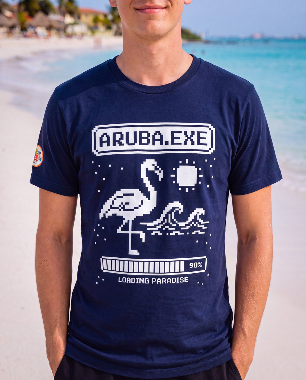 Aruba.exe Pixel Art Tee close-up of the design