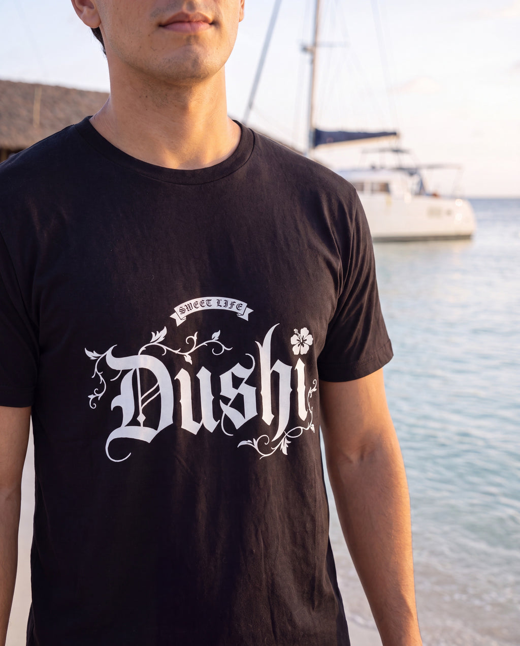 Dushi Sweet Life Blackletter Tee close-up of the design