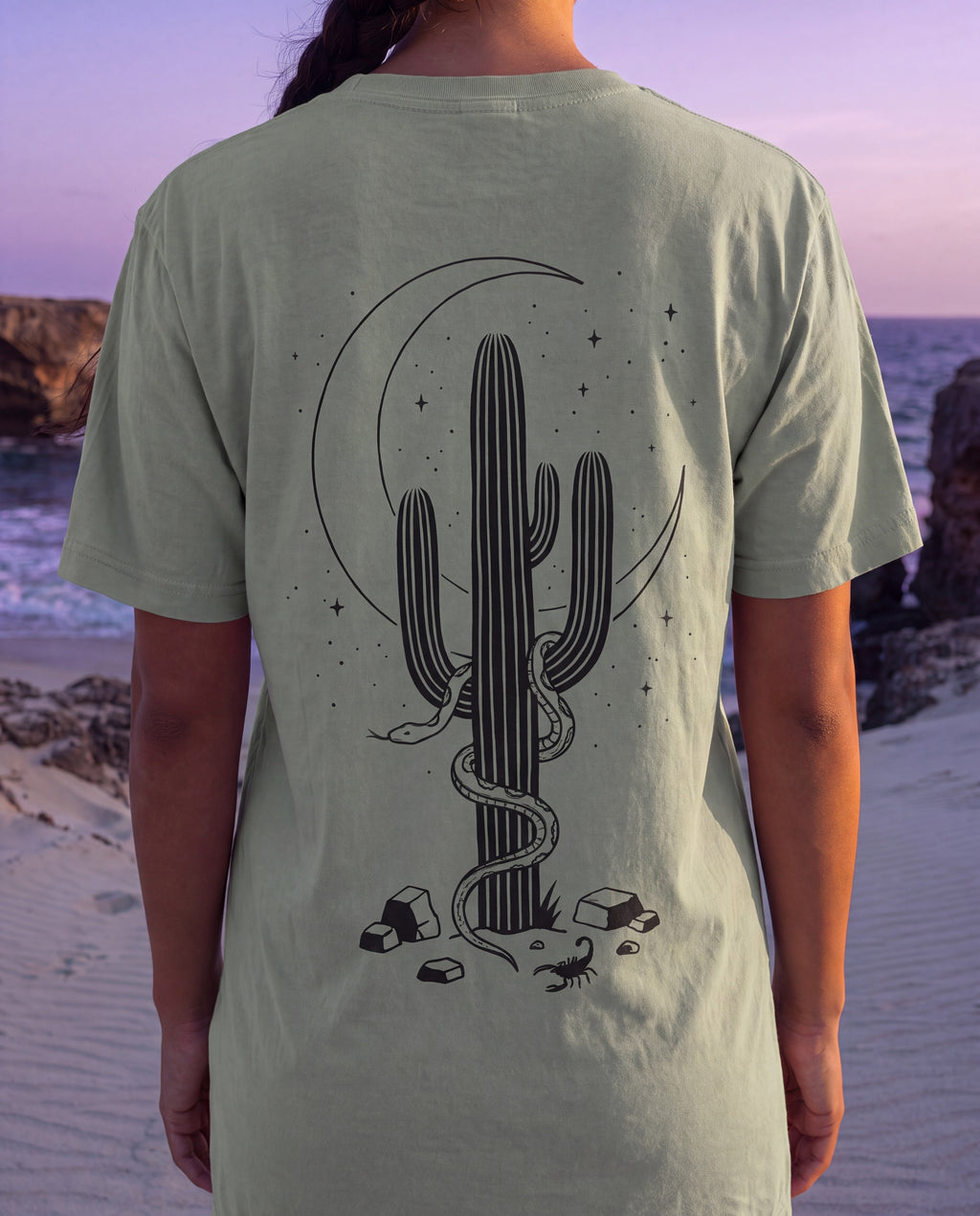 Aruba Cadushi Cactus Moon Tee close-up of the design