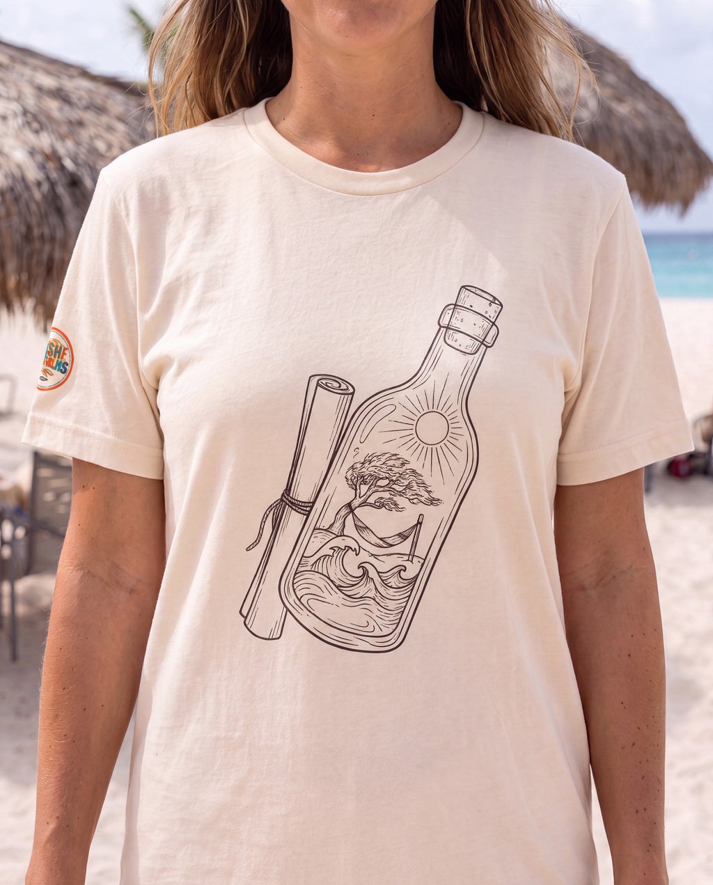 Aruba Message in a Bottle Tee close-up of the design