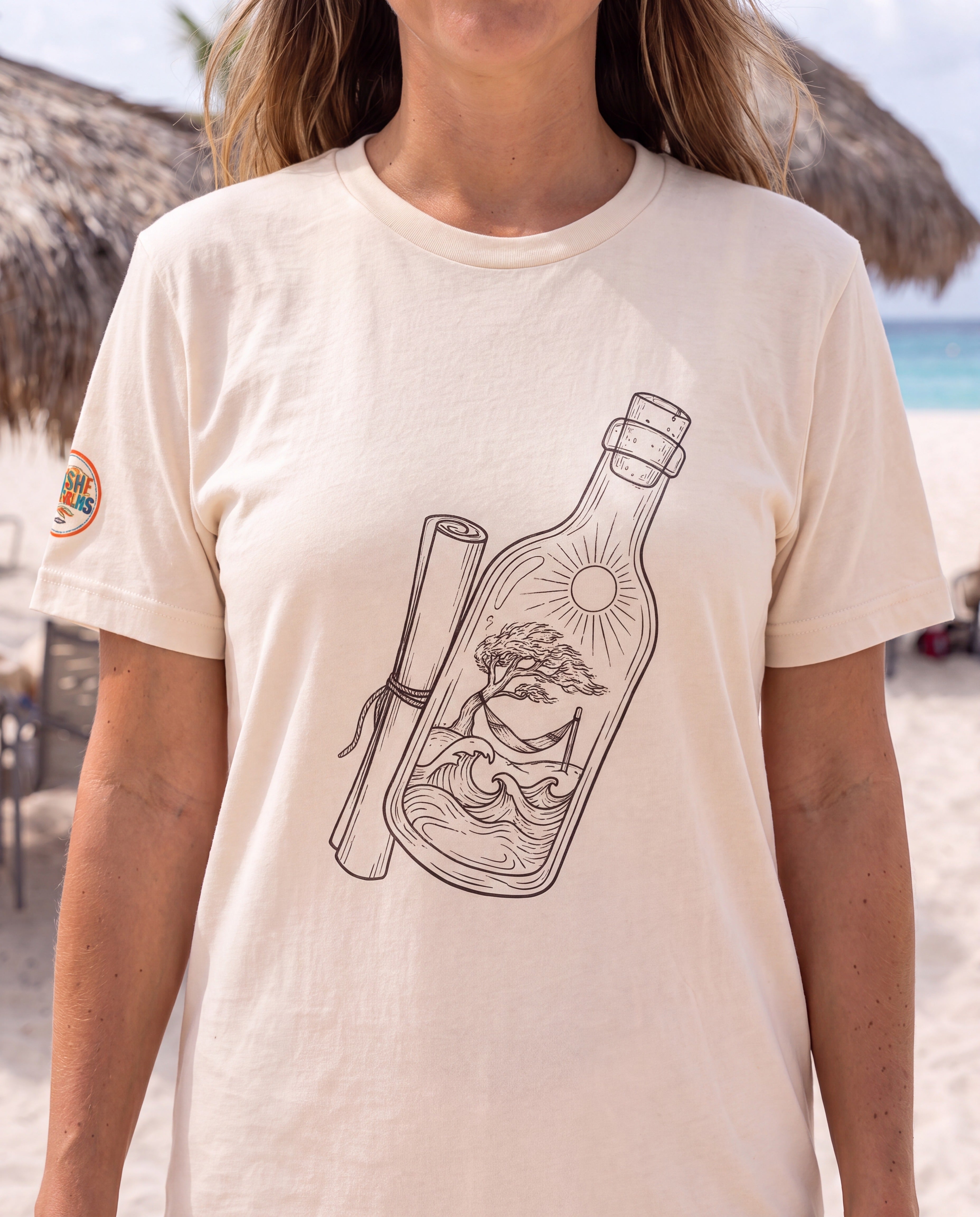 Aruba Message in a Bottle Tee close-up of the design