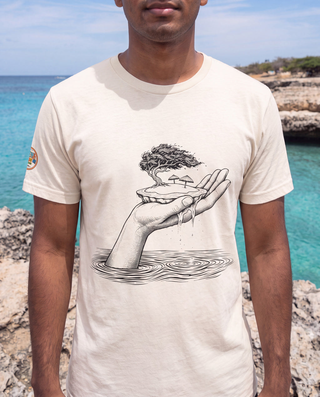 Aruba Island in Hand Tee close-up of the design