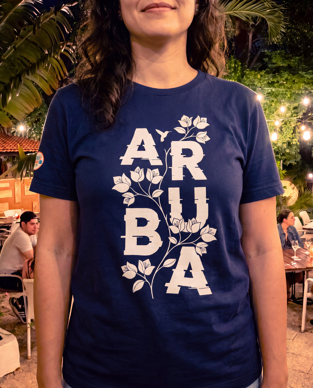 Aruba Bougainvillea Spine Tee close-up of the design