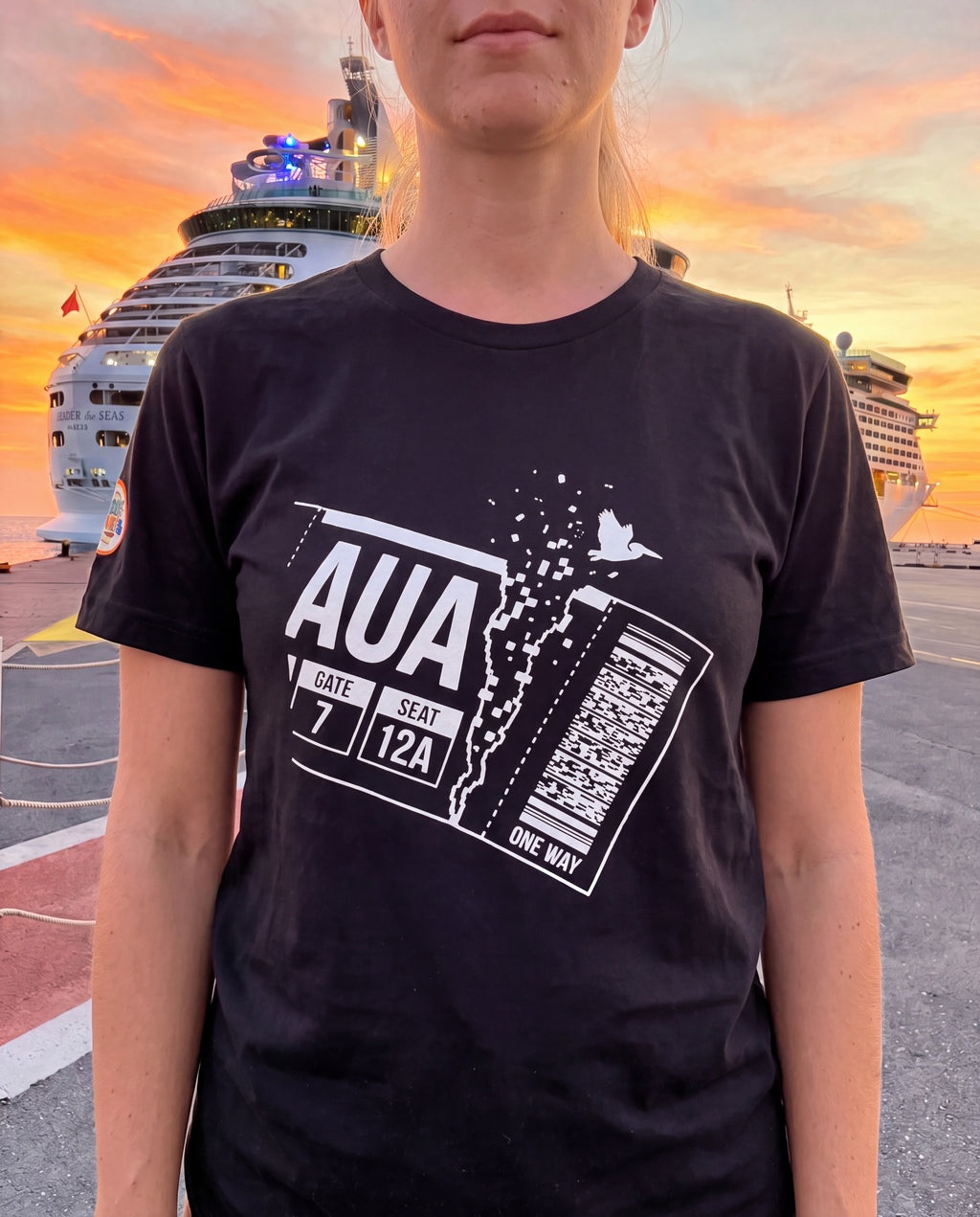 AUA Aruba Boarding Pass Tee close-up of the design