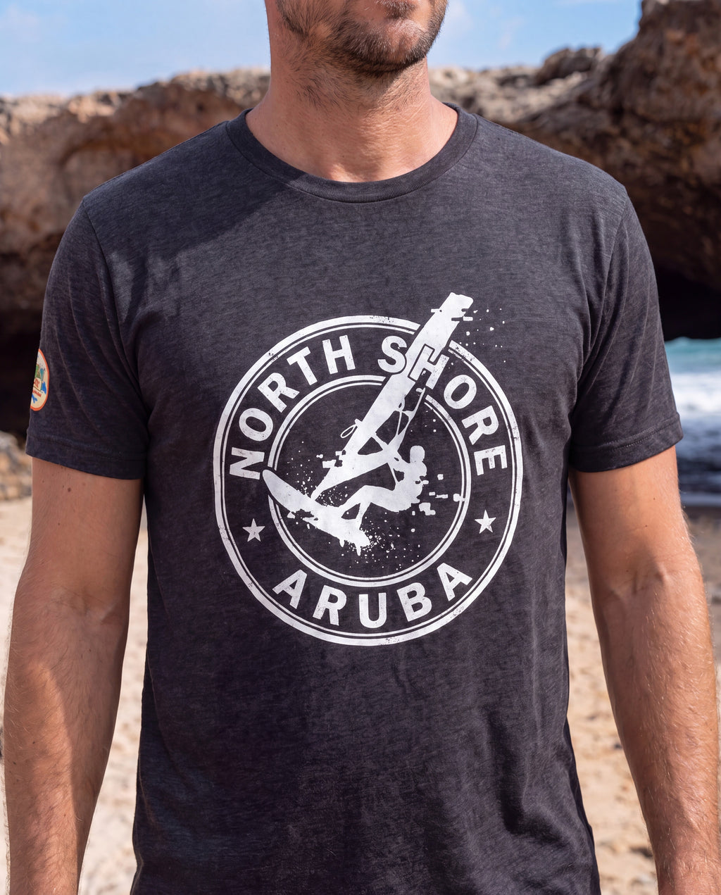North Shore Aruba Stamp Tee close-up of the design