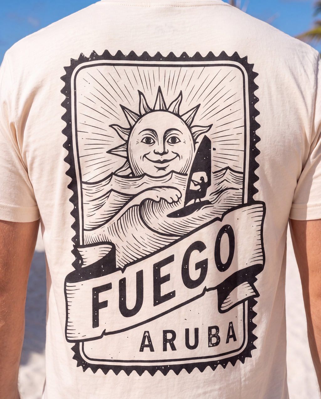 Fuego Aruba Matchbox Tee close-up of the design