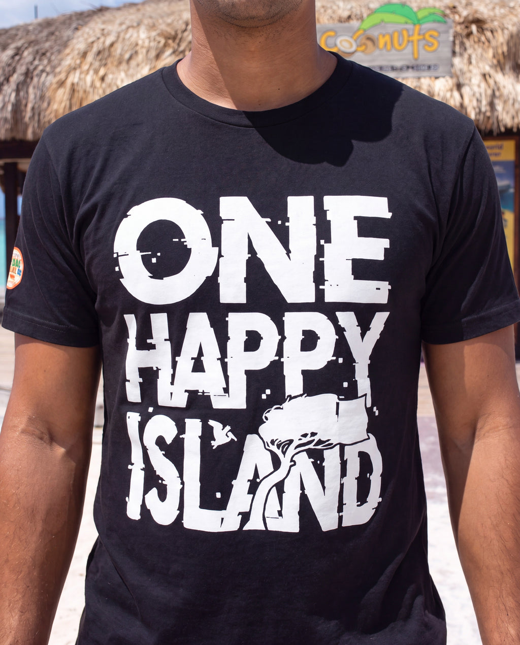One Happy Island Glitch Dive Tee close-up of the design