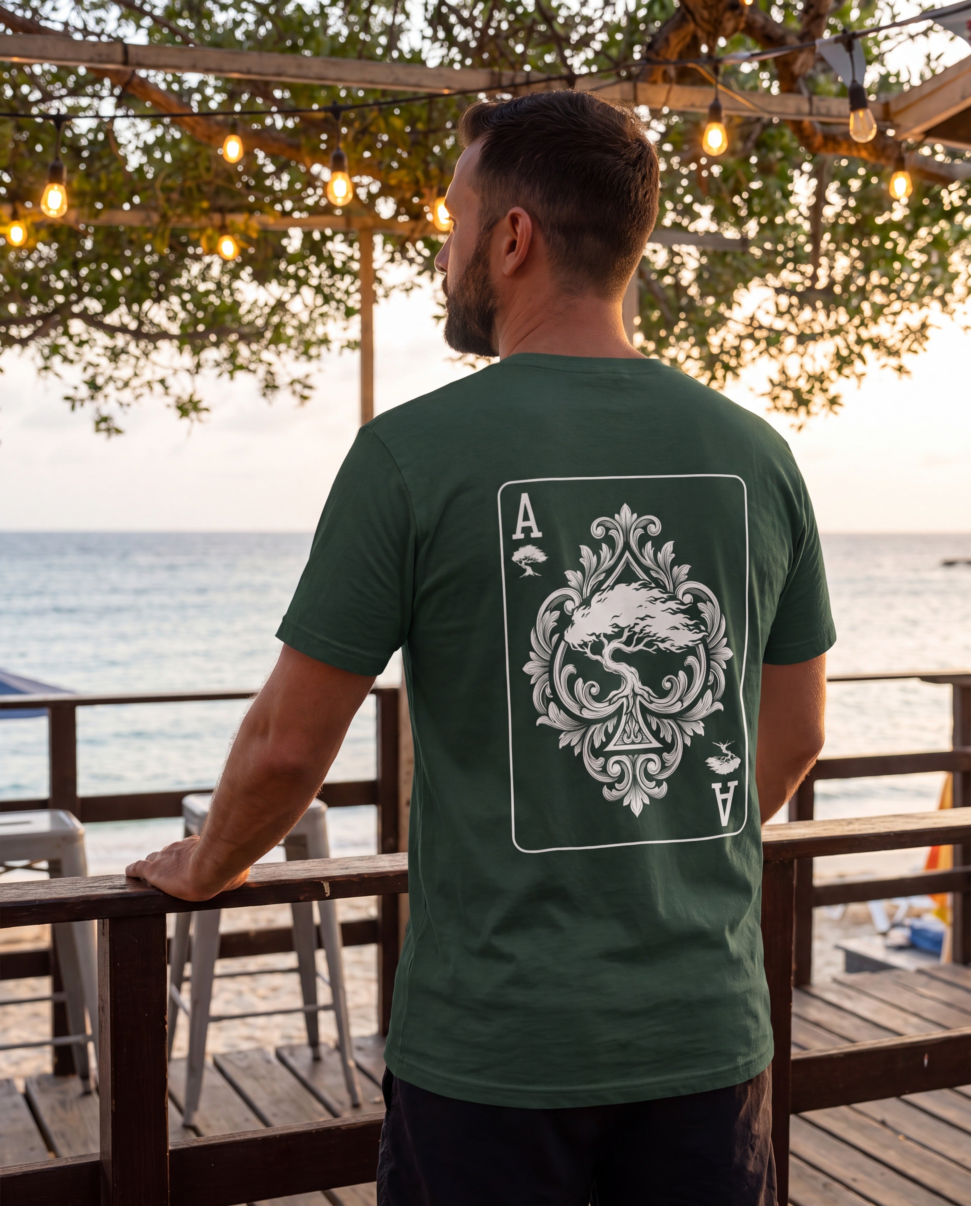 Aruba Ace of Spades Tee worn on location in Aruba