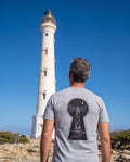 Keyhole Lighthouse Tee in Athletic Heather, worn on location in Aruba