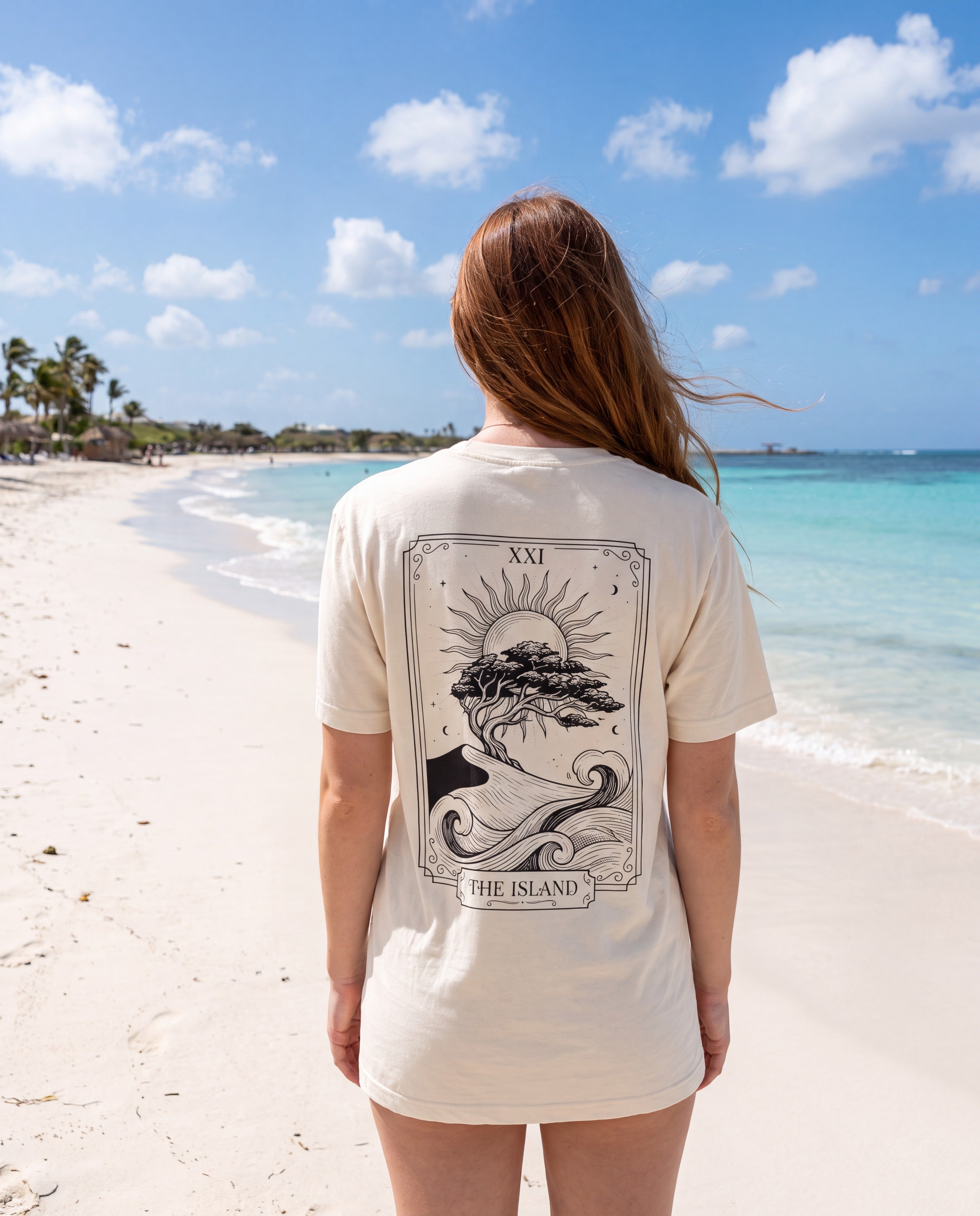 Aruba Island Tarot Tee worn on location in Aruba