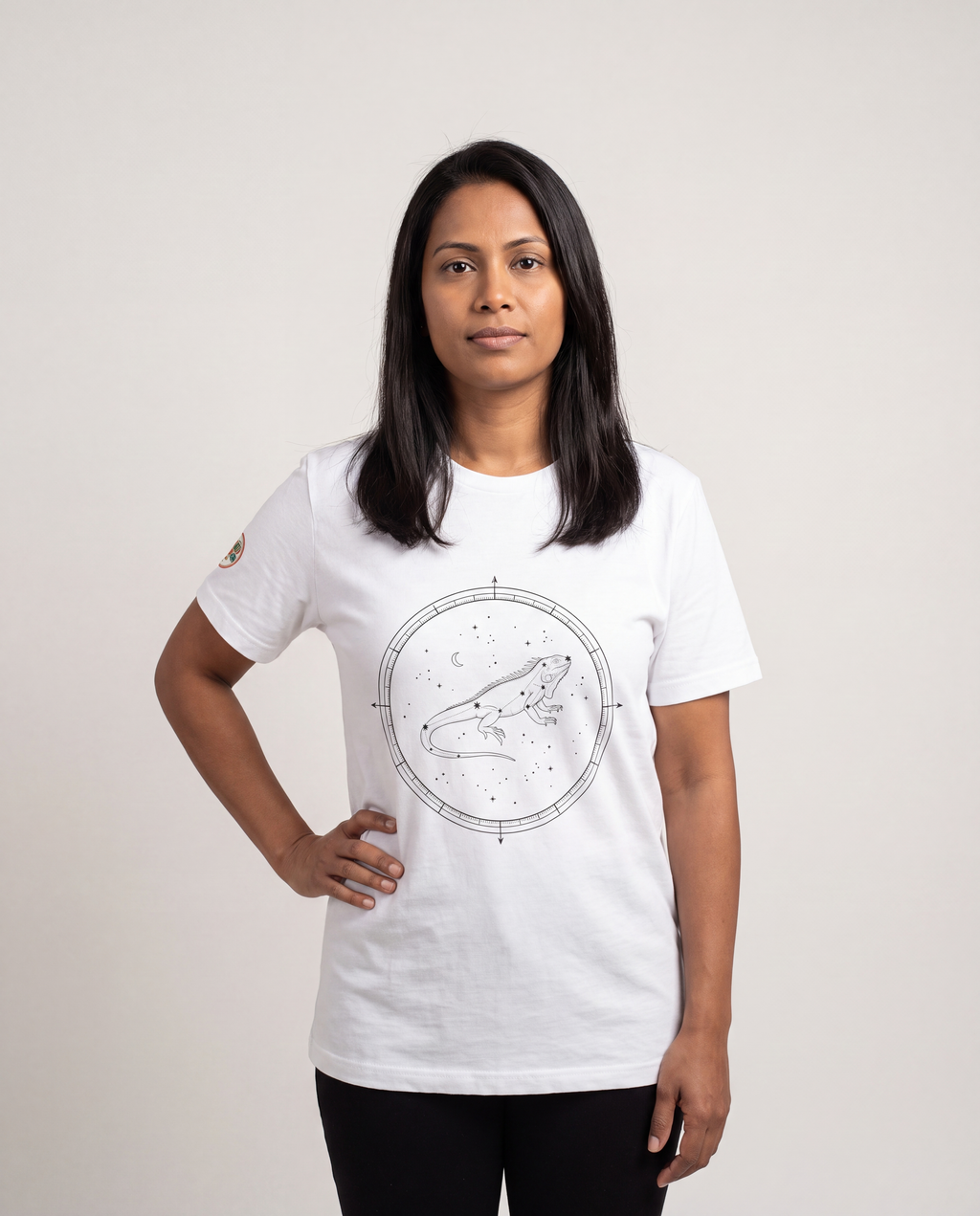 Model wearing the Aruba Iguana Constellation Tee