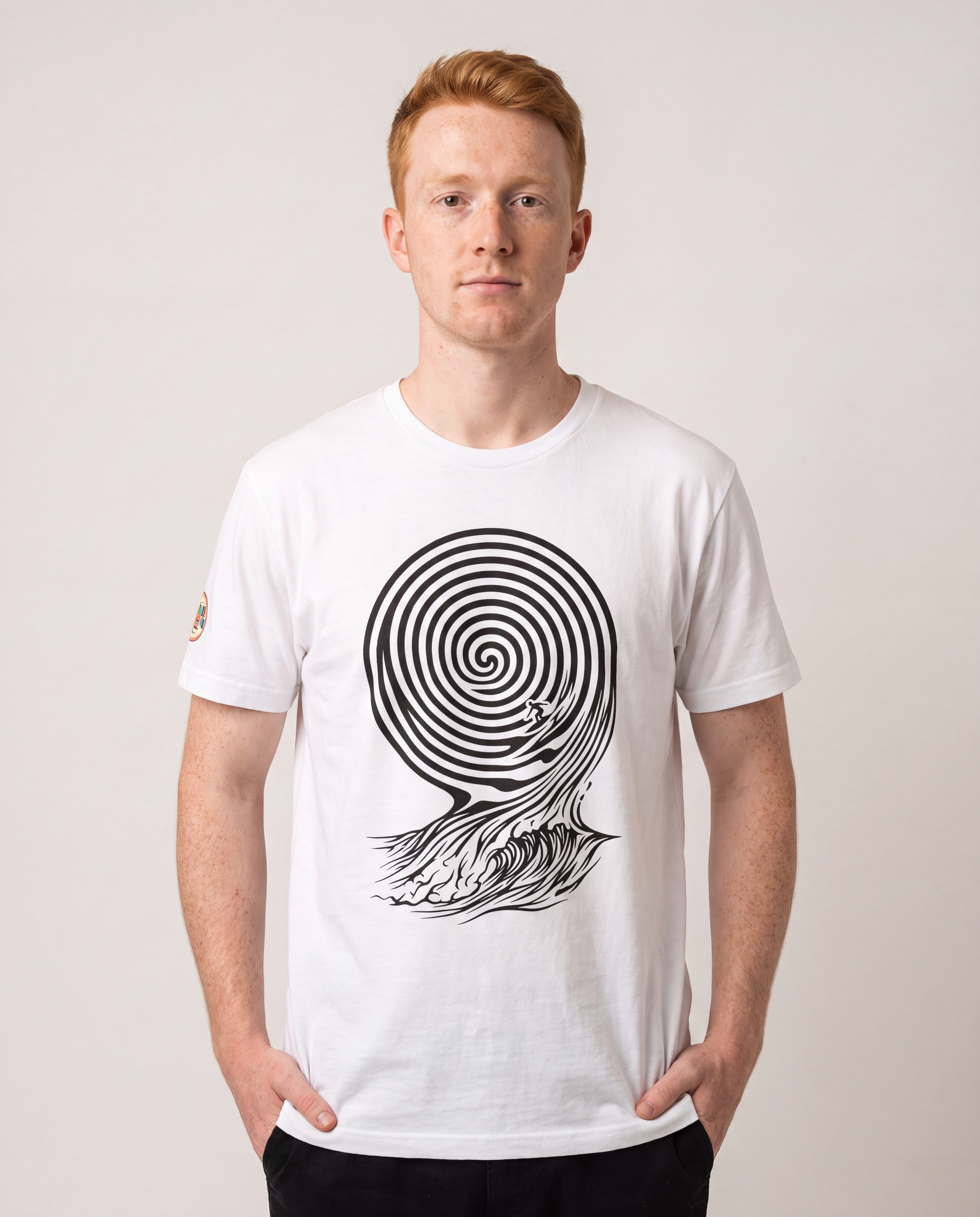 Model wearing the Aruba Hypnotic Wave Surf Tee