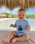 Aruba Reef Rookie Snorkel Duck Baby Tee in Light Blue, worn on location in Aruba