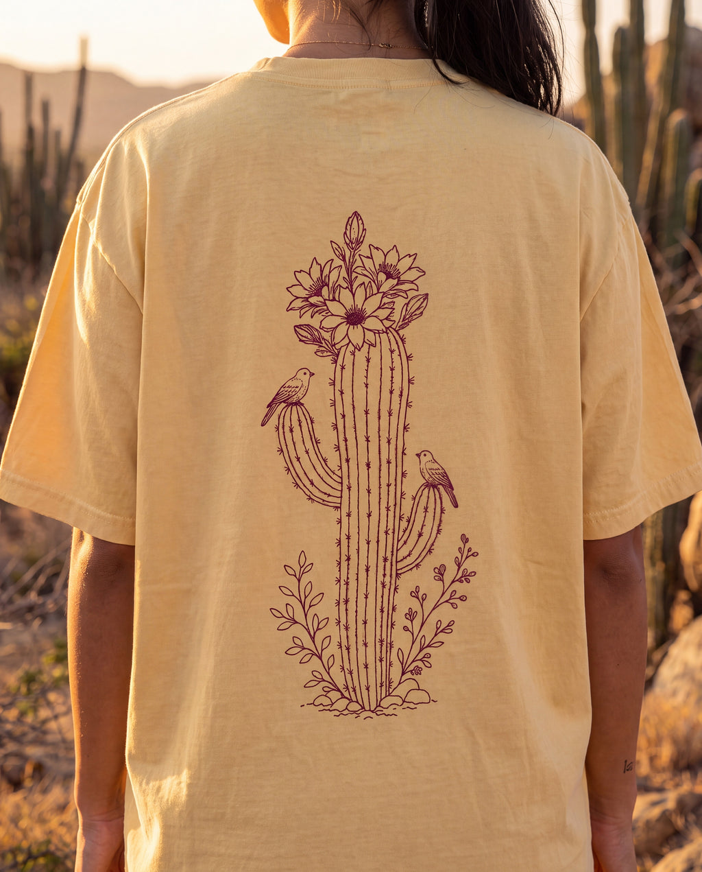 Aruba Cadushi Cactus Redwork Tee close-up of the design, Butter