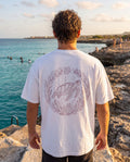 Aruba Sea Turtle Wreath Redwork Tee in White, worn on location in Aruba