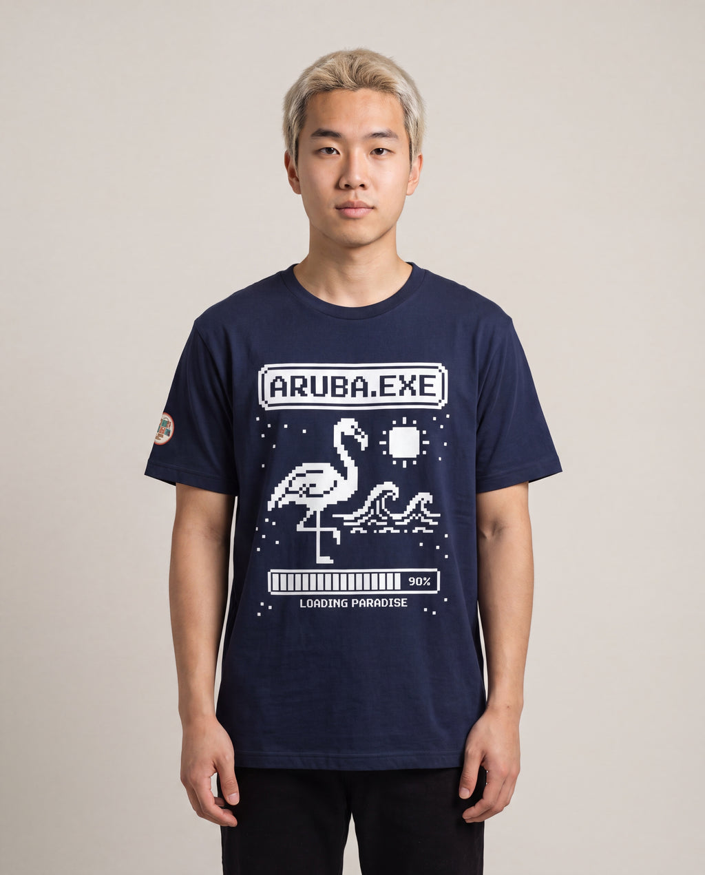 Model wearing the Aruba.exe Pixel Art Tee