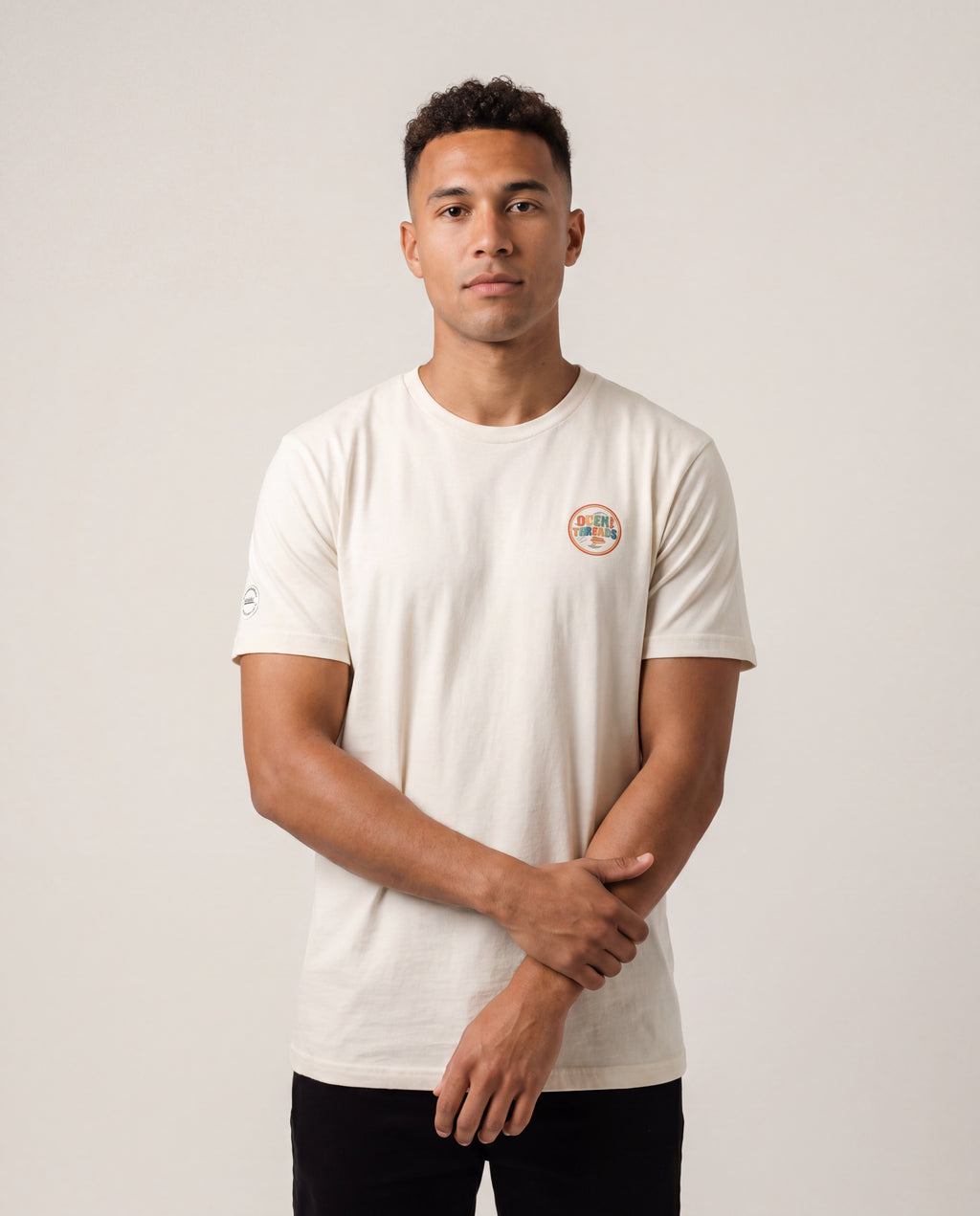 Model wearing the Aruba Topographic Map Tee