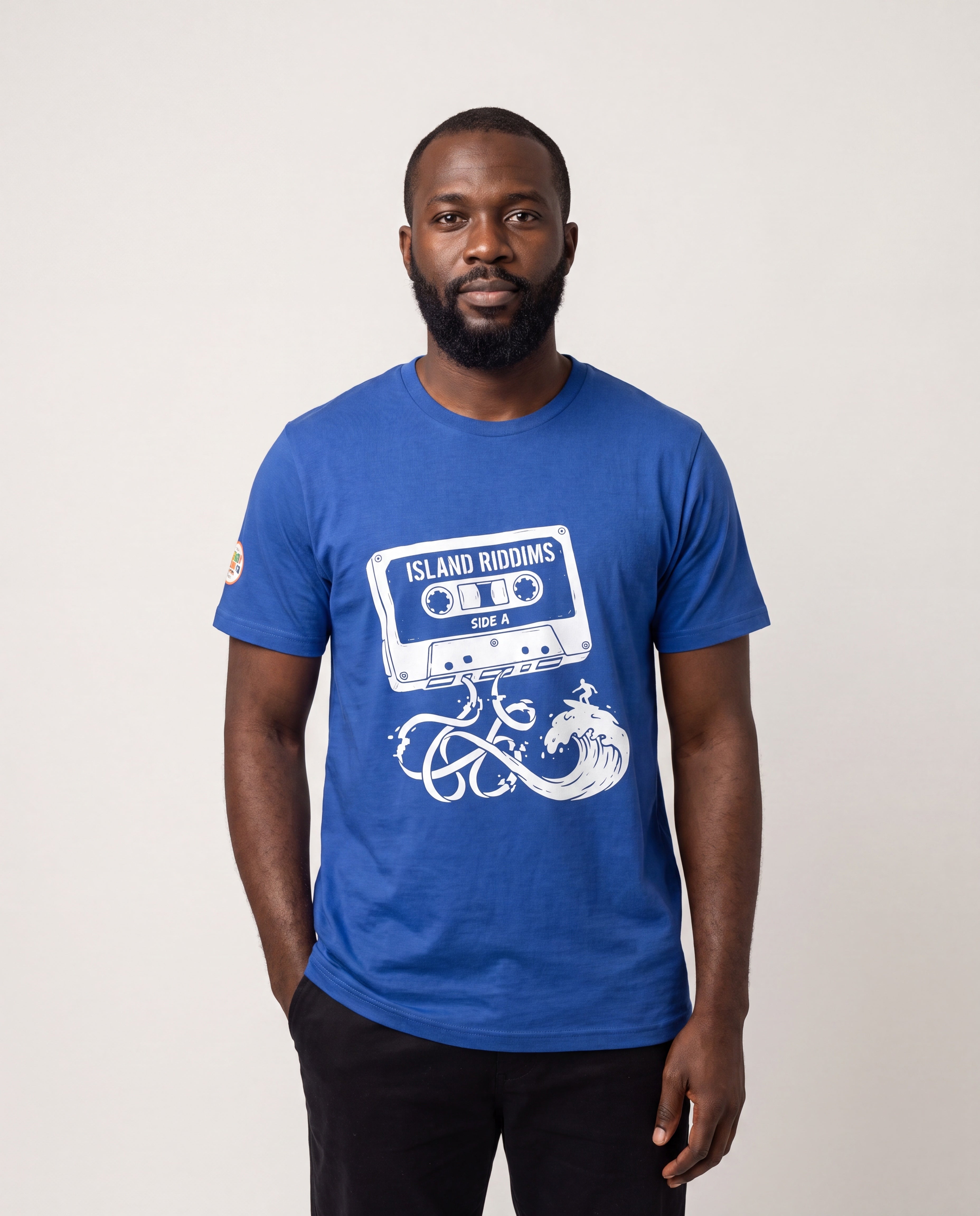 Model wearing the Island Riddims Cassette Tee