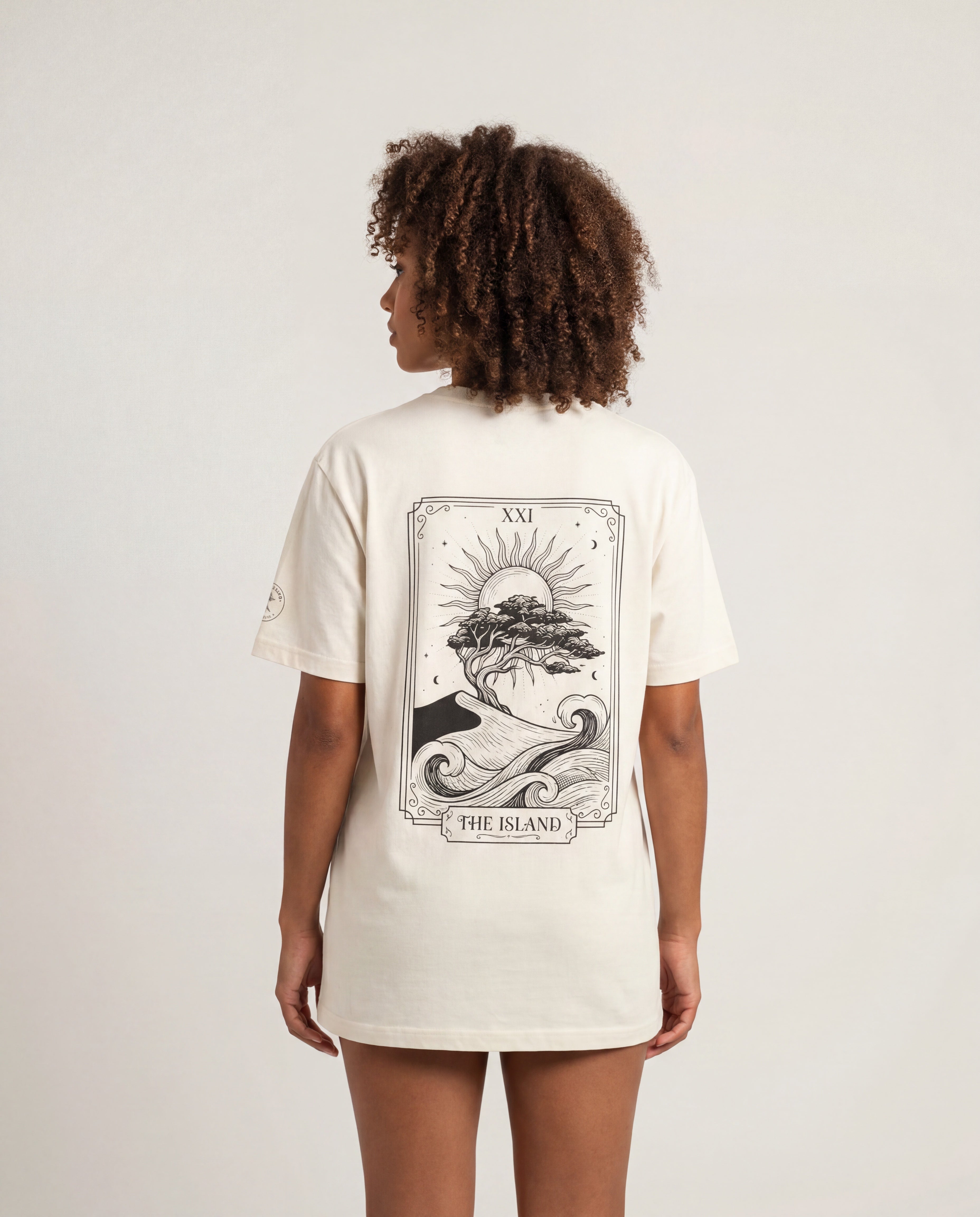 Model wearing the Aruba Island Tarot Tee