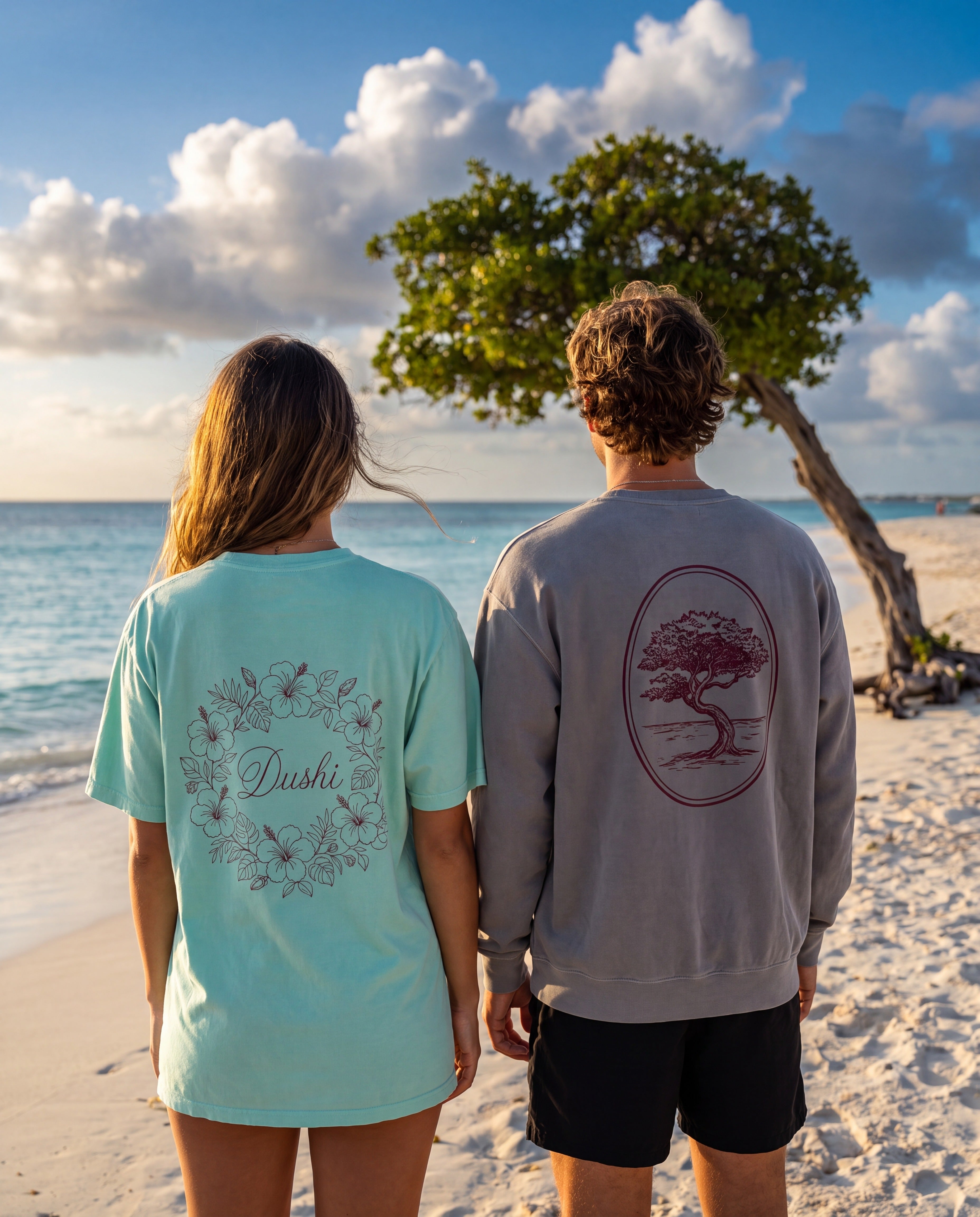 The Redwork Collection: tee and sweatshirt back prints at Eagle Beach, Aruba